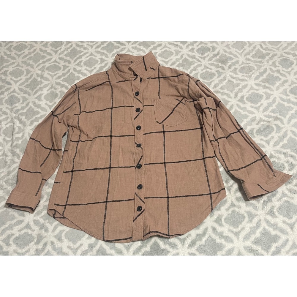 Maurices Womens Medium Plaid Button Down Shirt Mauve Brown Cotton Long Sleeve